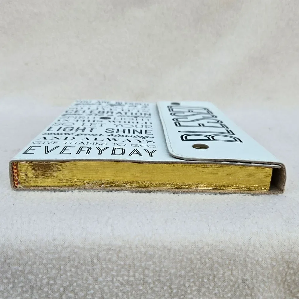 Blessed White and Black Snap Front Faux Leather Notebook